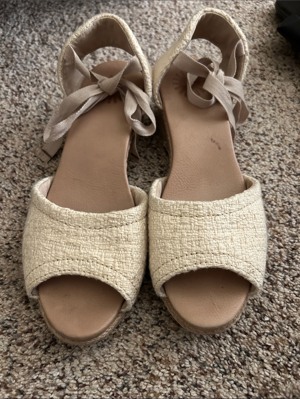 UGG Cream Espadrille Wedge Sandals with Tie Ankle